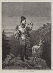 女性アーティスト協会の展示会でスウェーデン、ダレカルリアの牛を飼育している少女